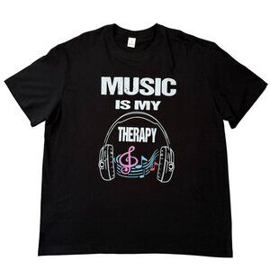 Music Is My Therapy Graphic Tee Size XL Black Cotton Shirt Men Women